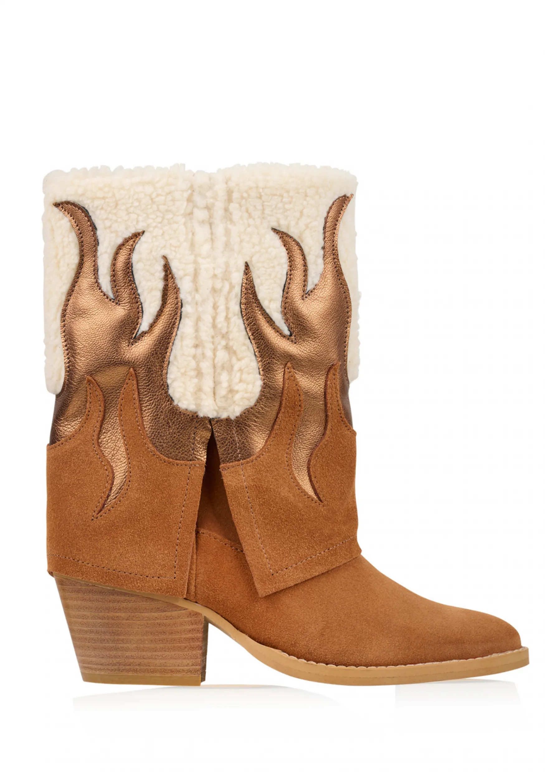 DWRS label BARBADOS teddy - Westernboots | Off white / Cognac>DAMES Laarzen | Westernboots