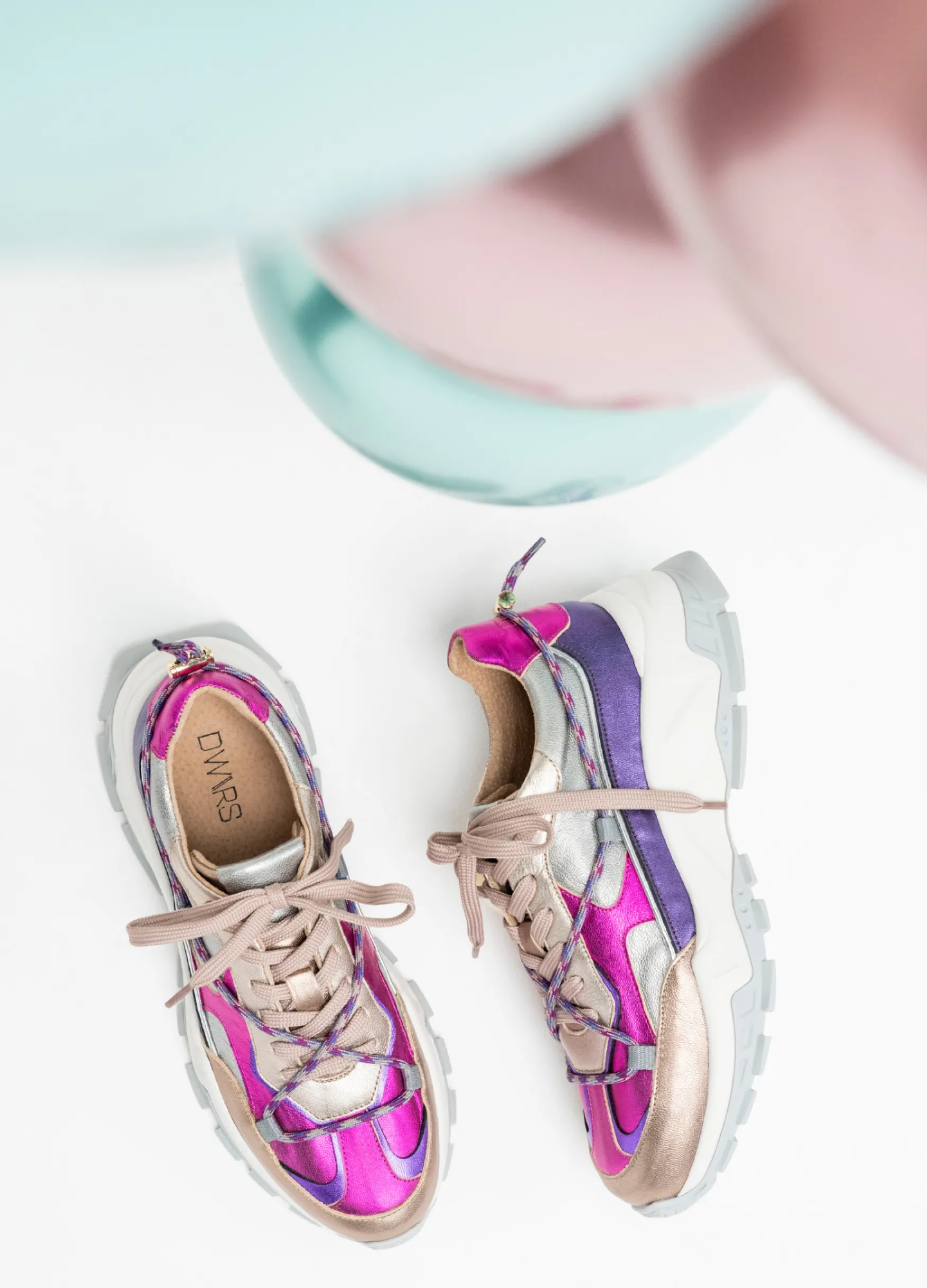 DWRS label BONNEY leer - Sneakers | Steel / Fuchsia>DAMES Sneakers