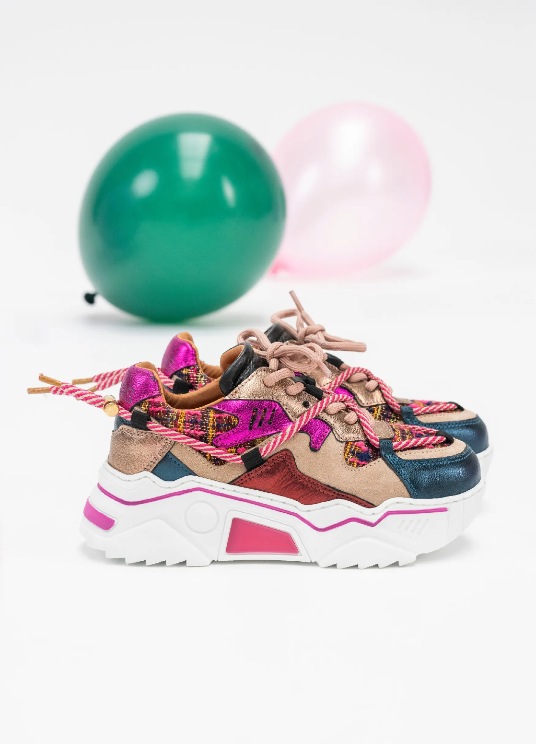 DWRS label JUPITER KIDS tweed - Sneakers | Beige / Fuchsia>Kinderen Kinderen