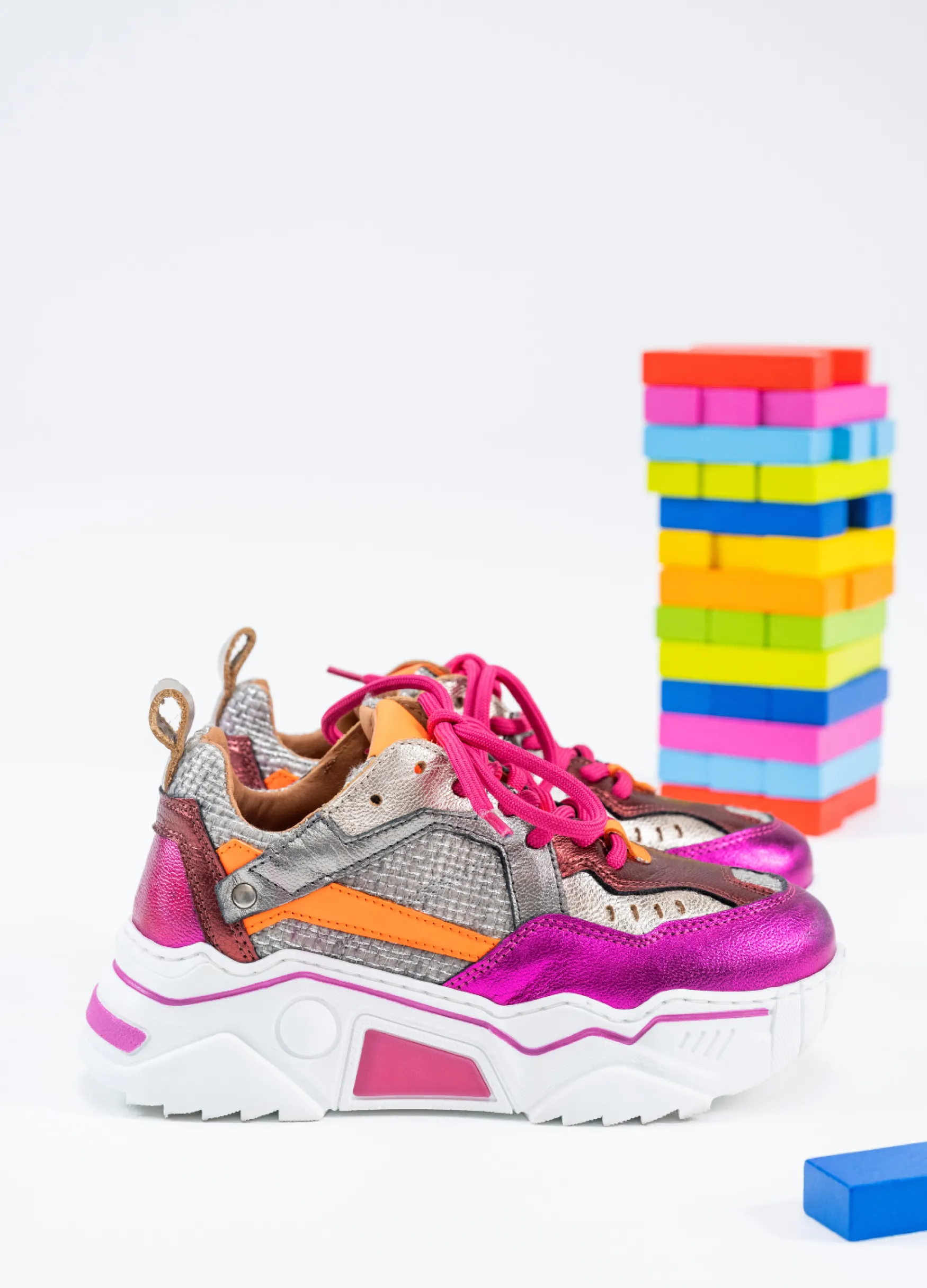 DWRS label PLUTO KIDS mesh - Sneakers | Steel / Fuchsia>Kinderen Kinderen