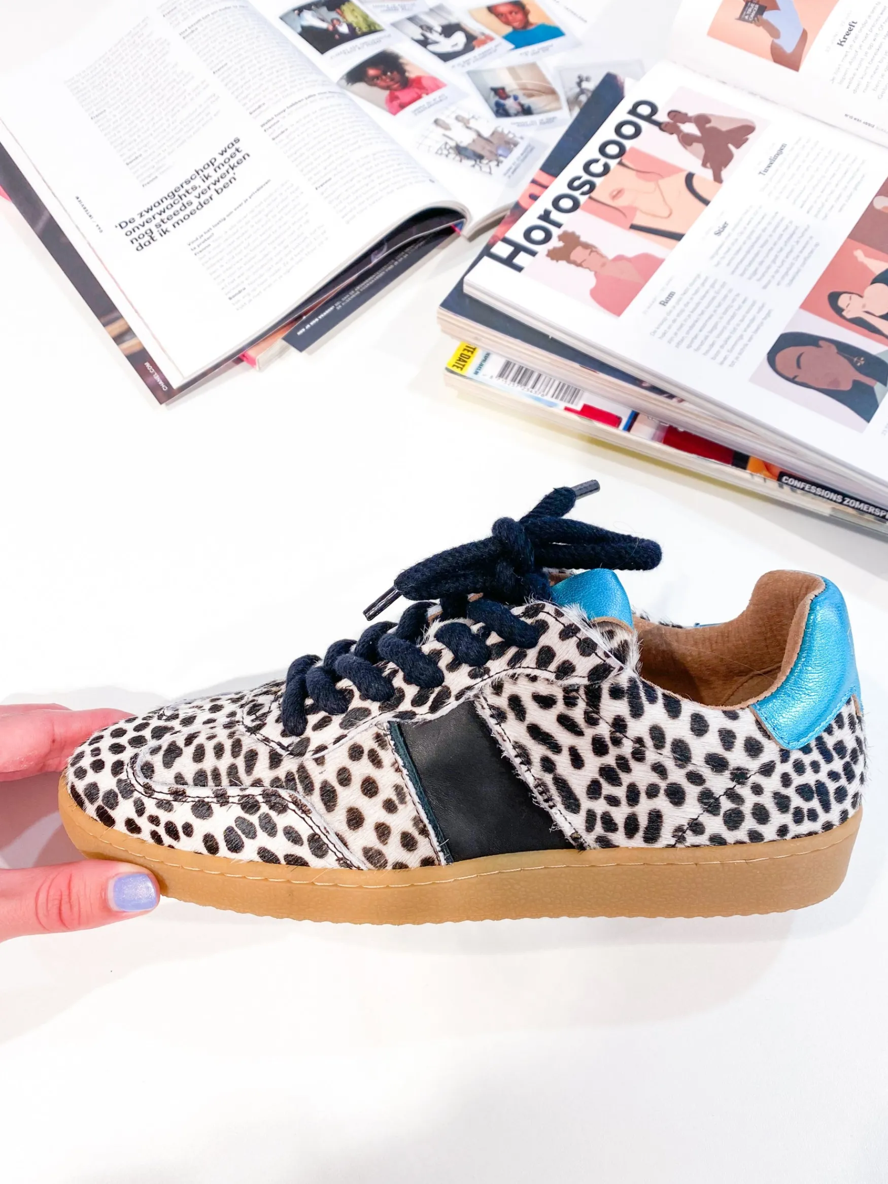 DWRS label POONA CHEETA HAIR ON - Sneakers | Black / Aqua>DAMES Sneakers