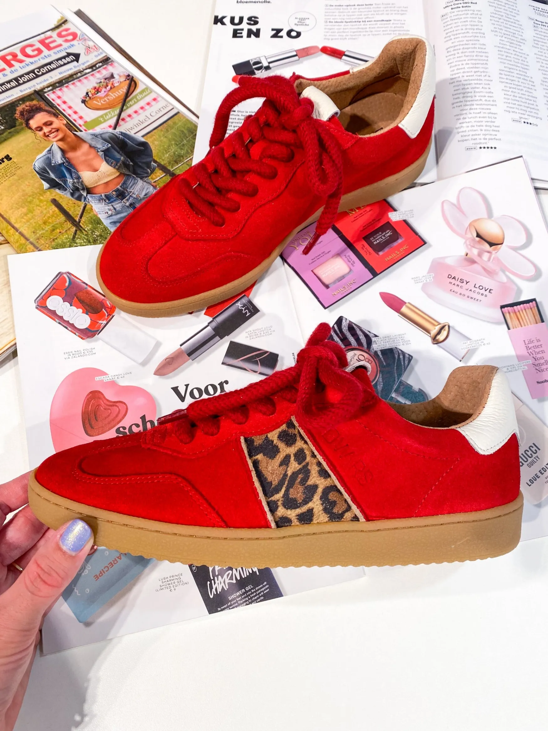 DWRS label POONA LEOPARD - Sneakers | Red / Off white>DAMES Sneakers