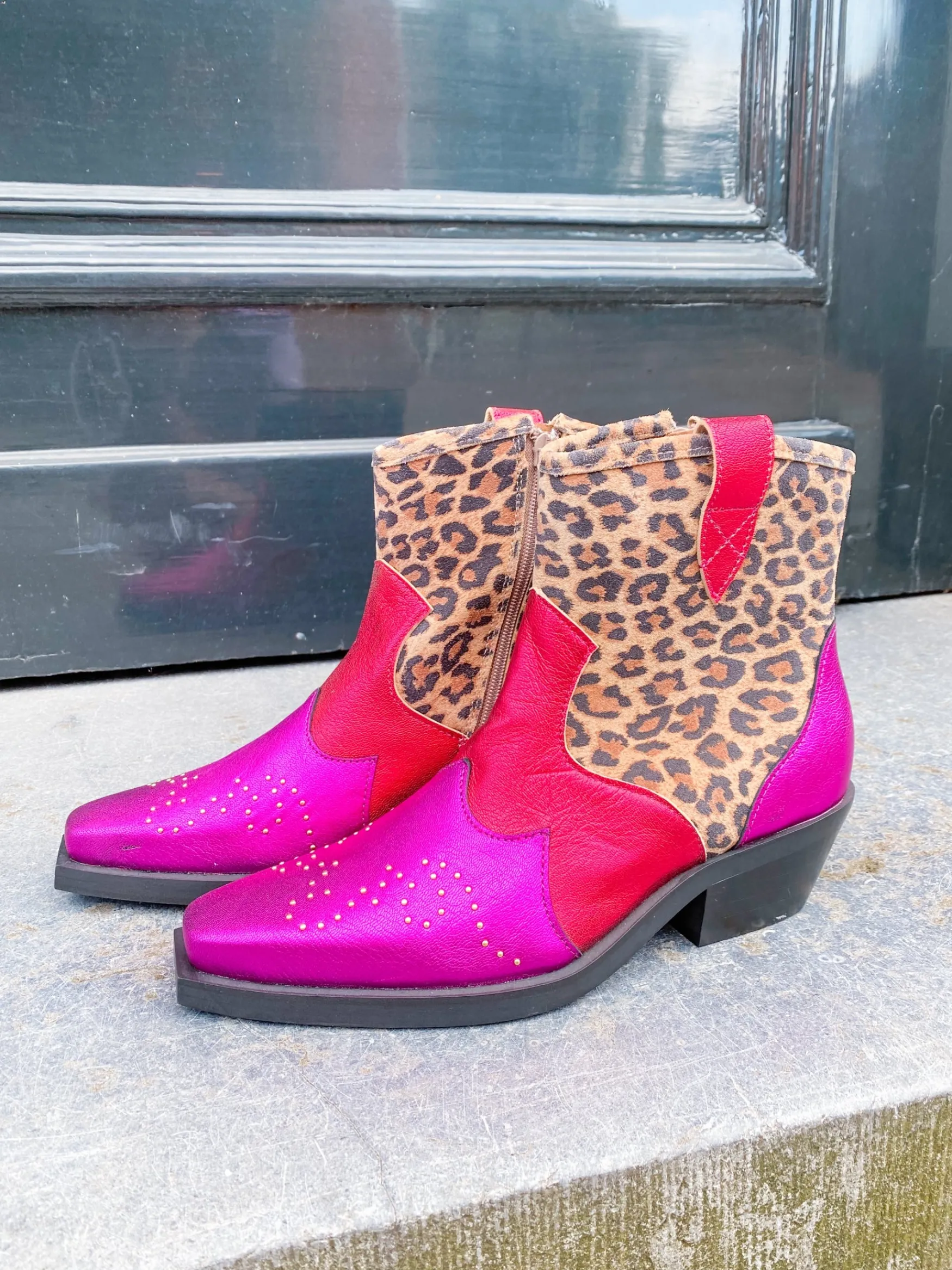 DWRS label WENEN leopard - Enkellaarsjes | Raspberry / Fuchsia>DAMES Enkellaarsjes | Westernboots